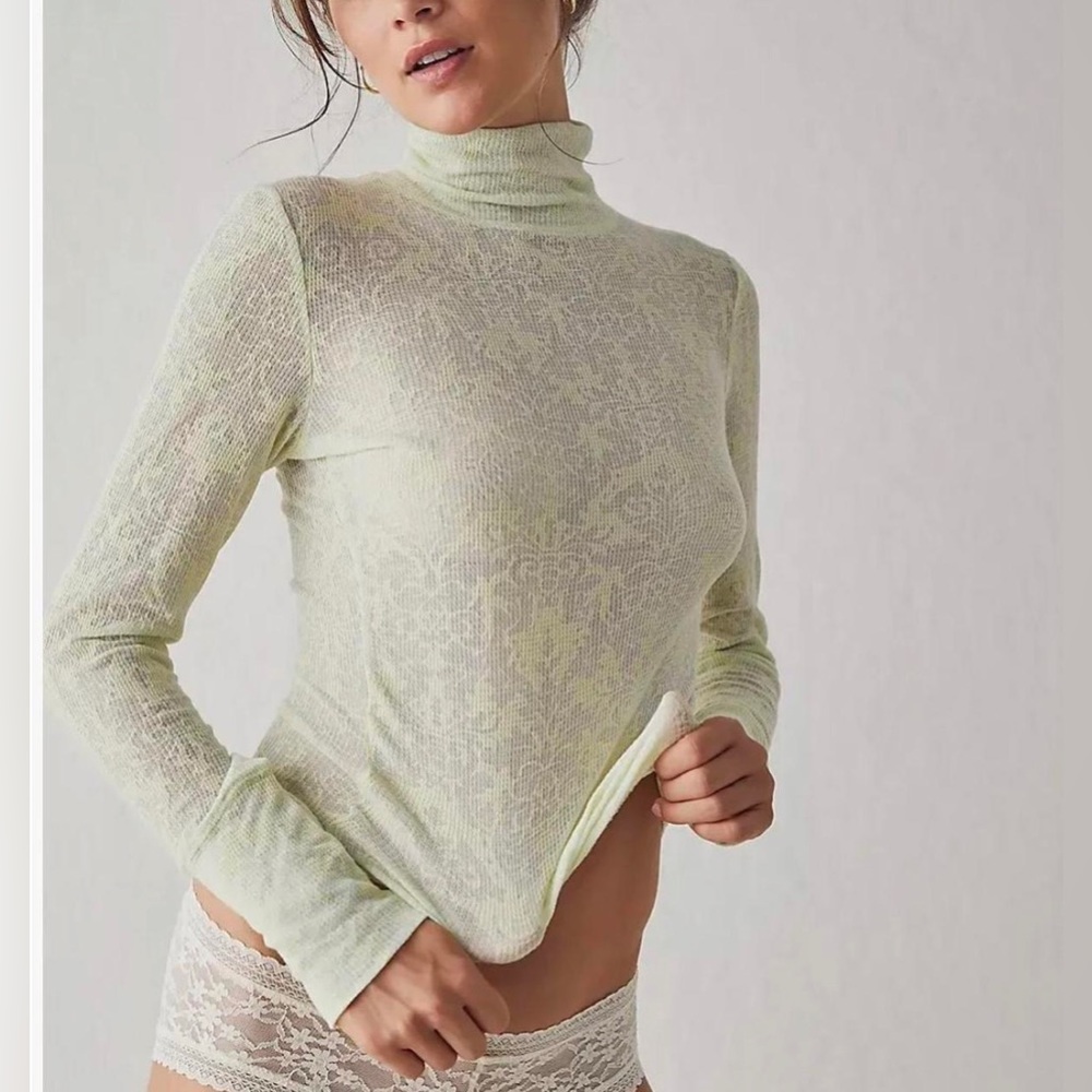 NEW Intimately Free People You And I Long Sleeve Mockneck Thermal Lime Green S
